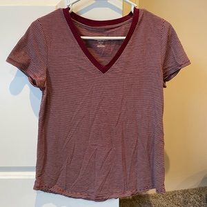 Burgundy/White Striped V-neck